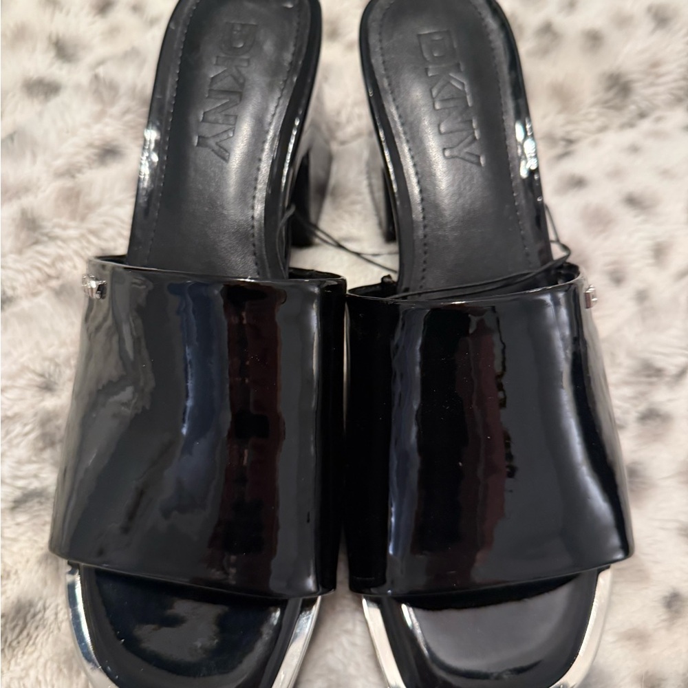 DKNY Black Mules with Glossy Finish